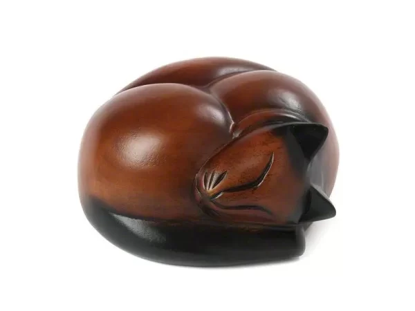 Sleeping Cat Urn - Wooden - Image 2