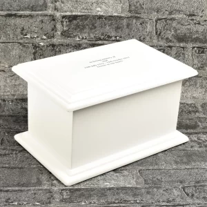 White MDF Casket - Small & Medium Available - with Standard Engraving or Laser Engraving On the Wood - From