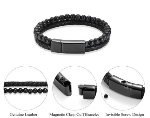 Mens Ashes Tigers Eye Beaded Bracelet - Memorial Keepsake Urn & Filling Kit - Image 2