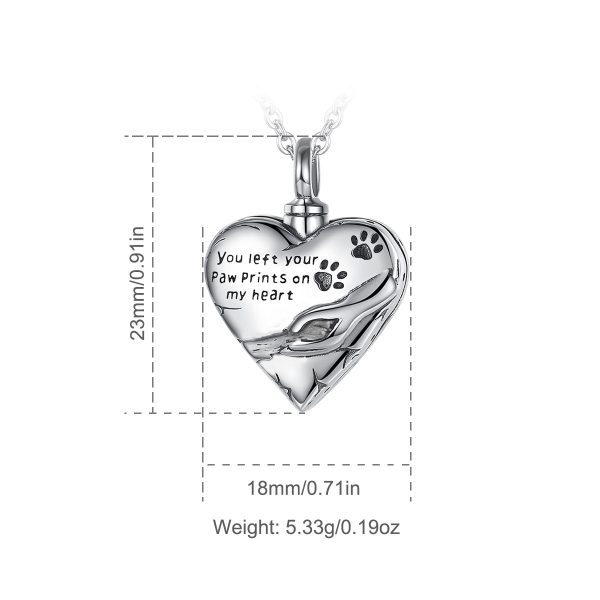 925 Sterling Silver Paw Print Heart Locket Cremation Ashes Urn Necklace - Image 7