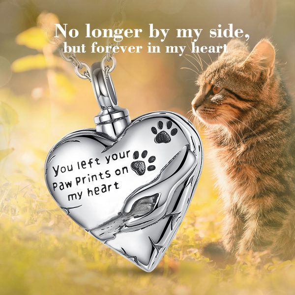 925 Sterling Silver Paw Print Heart Locket Cremation Ashes Urn Necklace - Image 4