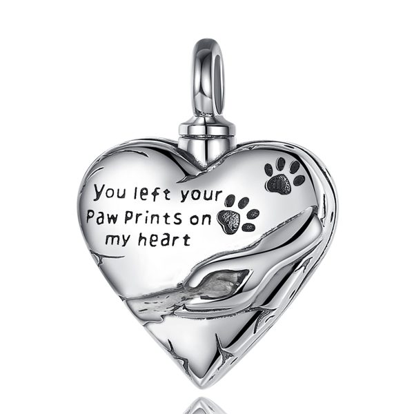 925 Sterling Silver Paw Print Heart Locket Cremation Ashes Urn Necklace - Image 3