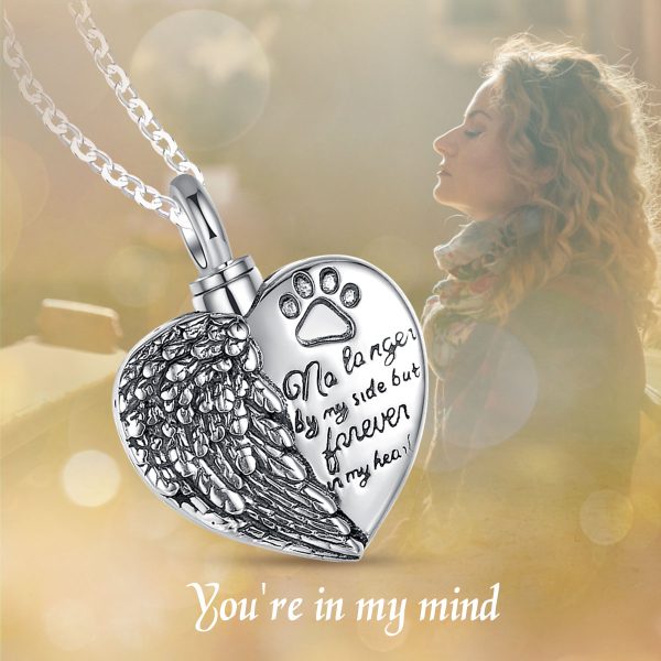 925 Sterling silver heart - angel wing - No Longer by my side-  urn ash pendant necklace - Image 5