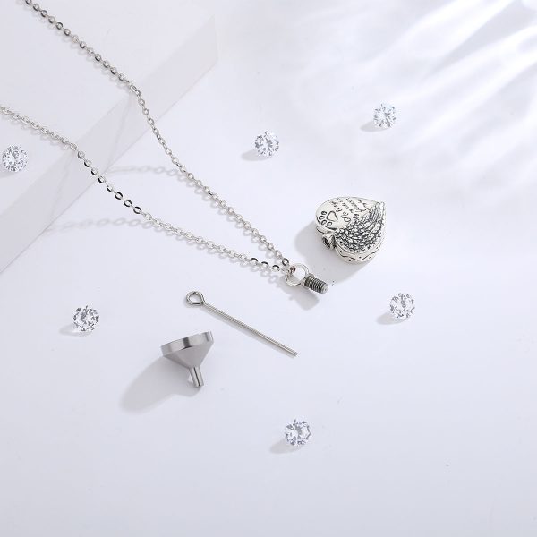 925 Sterling silver heart - angel wing - No Longer by my side-  urn ash pendant necklace - Image 4