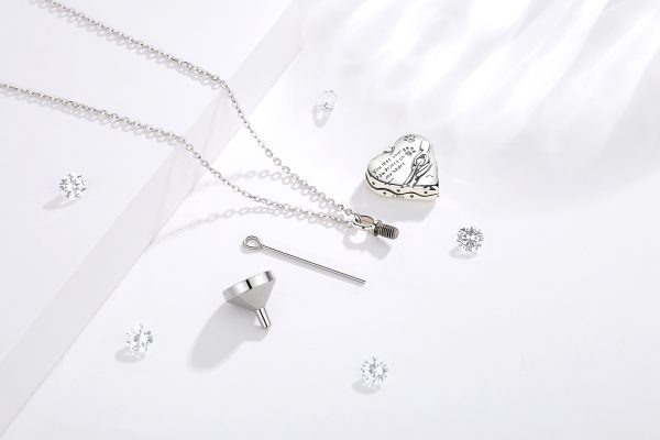 925 Sterling Silver Paw Print Heart Locket Cremation Ashes Urn Necklace - Image 2