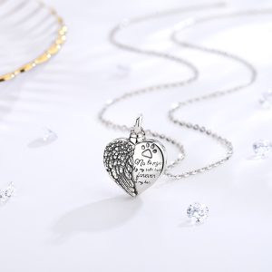 925 Sterling silver heart - angel wing - No Longer by my side-  urn ash pendant necklace
