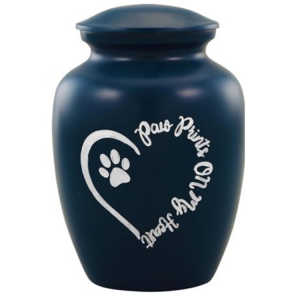 Navy Blue Paw Prints on My Heart Urn with Optional Personalisation