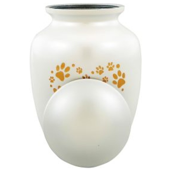 White and Gold Heart Paws Cremation Urn with Optional Lid Personalisation - Image 2