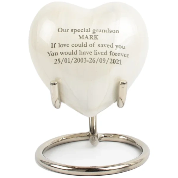 Personalised Pearl White Heart Prints Keepsake + Option to personalise - Image 4