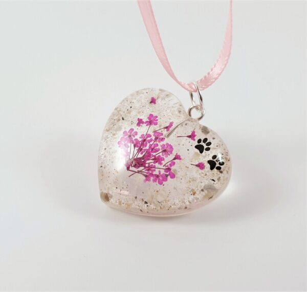 Cremation ashes necklace, Heart memorial necklace, Pet loss keepsake with real flowers, Pet cremation jewellery, Personalised ashes urn locketCosmicLens Jewellery - Image 3